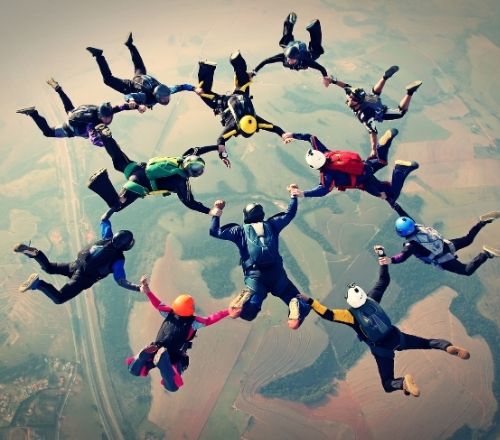Interim Agile Coach: Mehrere Fallschirmspringer als Team